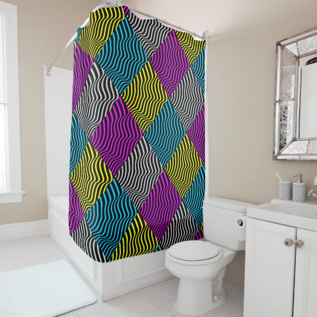 Rideaux De Douche Zebra Stripes - Motif géométrique Art Abstrait 3D (En situation)