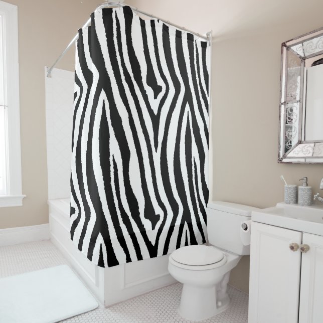 Rideaux De Douche Zebra Stripes noir et blanc | Poster de animal Saf (En situation)