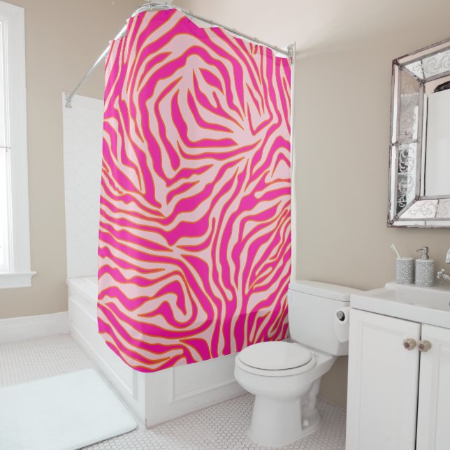 Rideaux De Douche Zebra Stripes rose Orange Poster de animal sauvage (En situation)