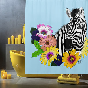 Rideaux De Douche Zèbre Bleu Coloré Daisy Floral Faune