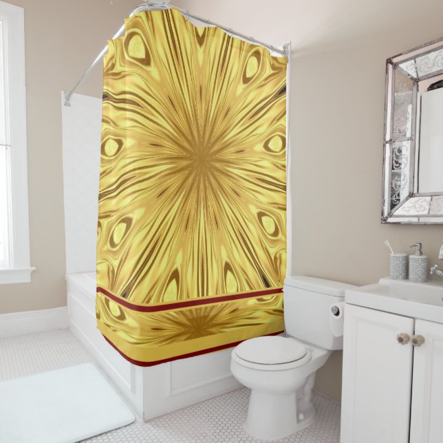 Rideaux De Douche Zénith Doré : Luxe Tourbillon Foncé de Crème et d' (En situation)