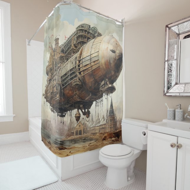 Rideaux De Douche Zeppelin Steampunk vintage (2) (En situation)
