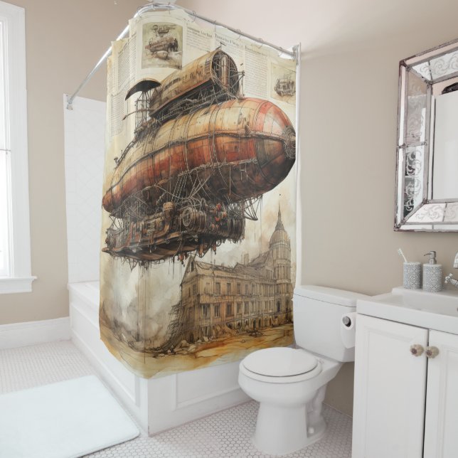 Rideaux De Douche Zeppelin Steampunk vintage (3) (En situation)