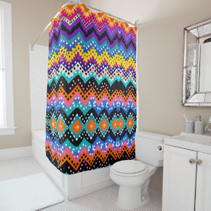 Rideaux De Douche Zig Zag Coloré Gras violet, bleu rose jaune