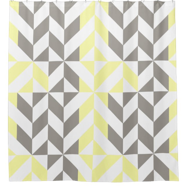 Rideaux De Douche ZigZag géométrique jaune et argent (Devant)