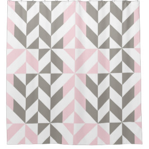 Rideaux De Douche ZigZag géométrique rose et argent