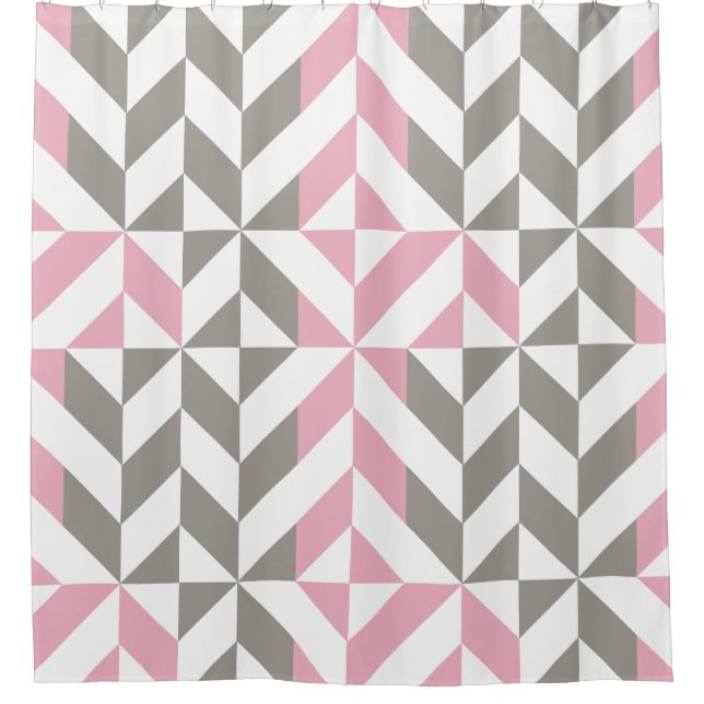 Rideaux De Douche ZigZag géométrique rose framboise et argent (Devant)