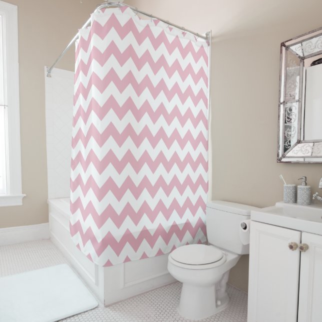 Rideaux De Douche Zigzag rose, Chevron rose, Motif géométrique (En situation)