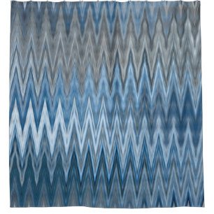 Rideaux De Douche Zigzag Wavy Marine bleu Silver Grey Motif