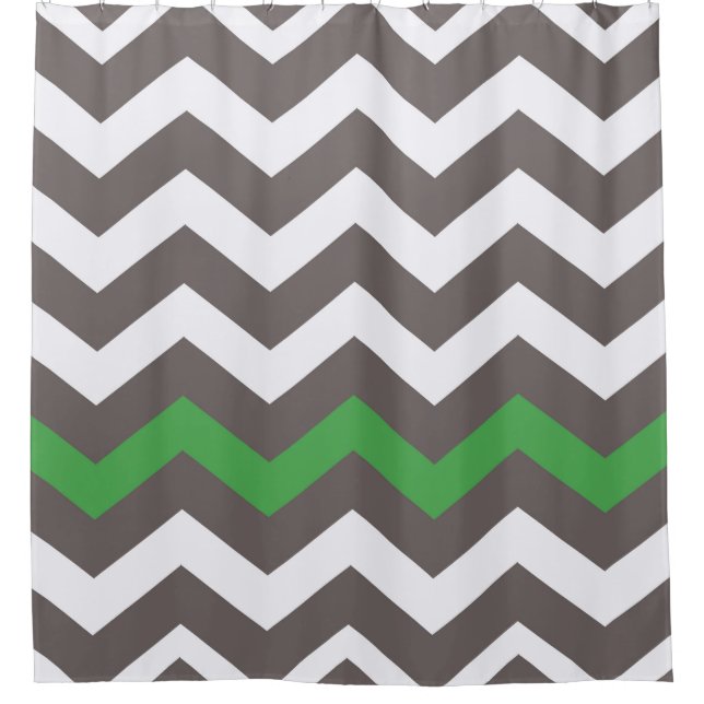 Rideaux De Douche Zigzags Gris À Accent Vert (Devant)