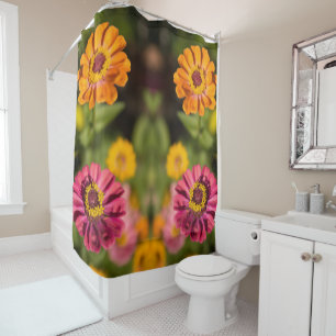 Rideaux De Douche Zinnias orange et rose en fleurs