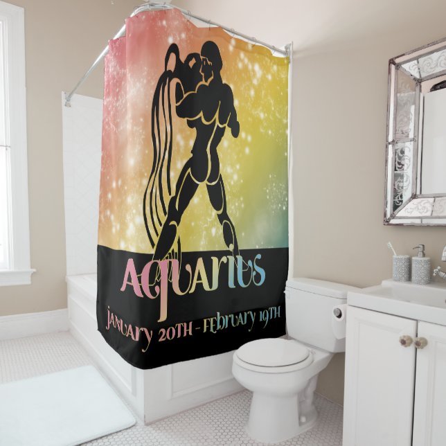 Rideaux De Douche Zodiac : Aquarius Design d'espace rose et jaune (En situation)