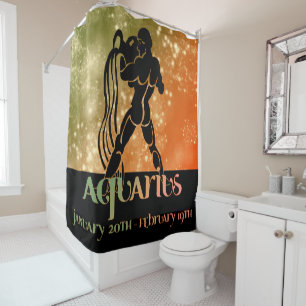 Rideaux De Douche Zodiac : Aquarius Orange & Green Space Design