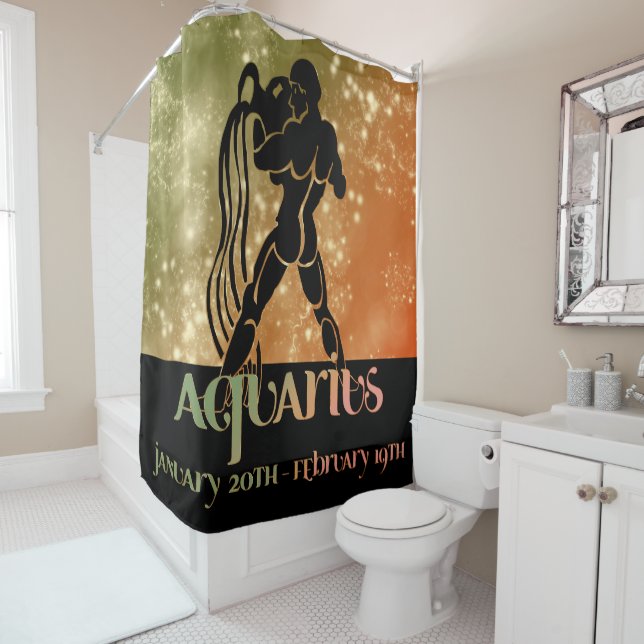 Rideaux De Douche Zodiac : Aquarius Orange & Green Space Design (En situation)