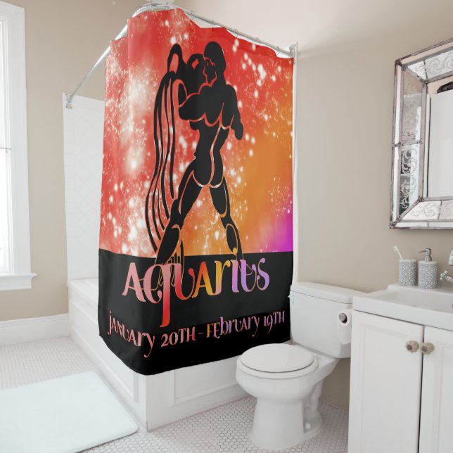 Rideaux De Douche Zodiac : Aquarius Orange Space Design (En situation)