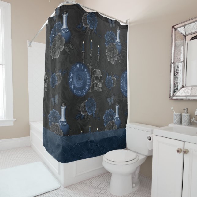 Rideaux De Douche Zodiaque magic | Dark Navy Blue Gothic Skull (En situation)