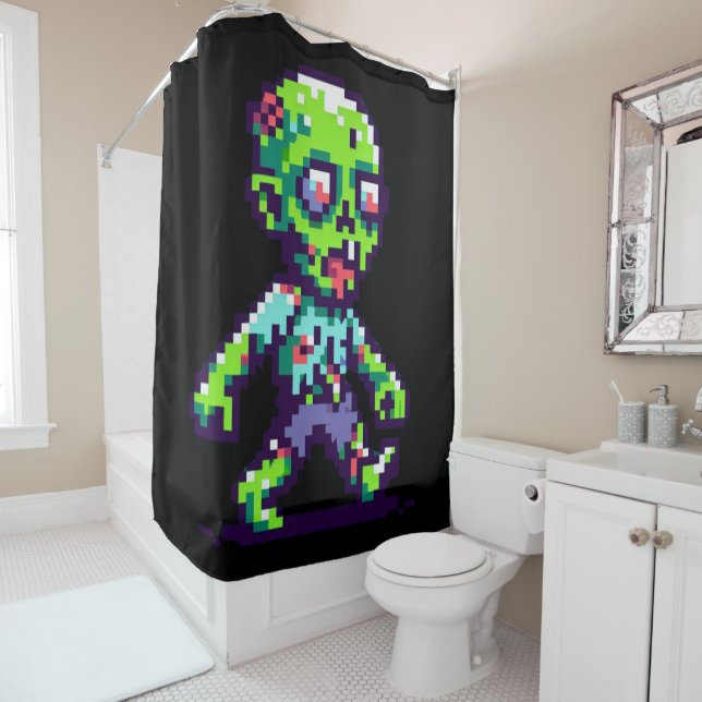 Rideaux De Douche zombie drôle Halloween 8 bits  (En situation)