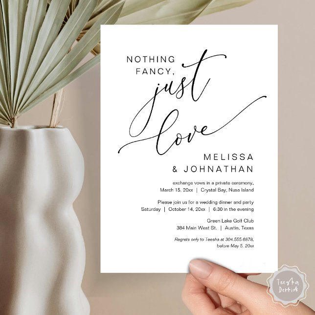 Rien de fantaisiste, juste l'amour, Invitation d'é (Nothing Fancy, Just Love, Wedding Elopement Invitation Card, PDF, Modern Romantic, Black and White)