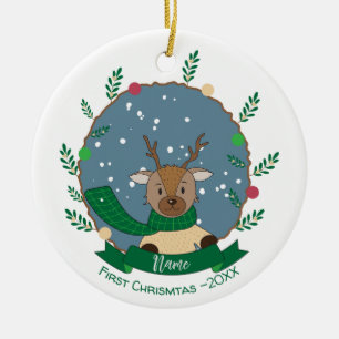 Rinder avec Écharpe Verte 1er Ornement de Noël