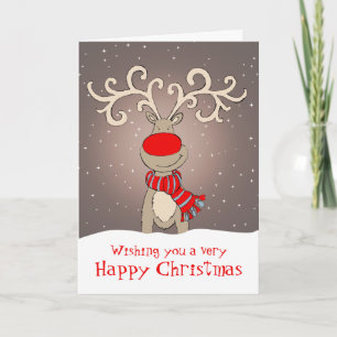 Rinder avec le nez rouge carte de Noël gris doux
