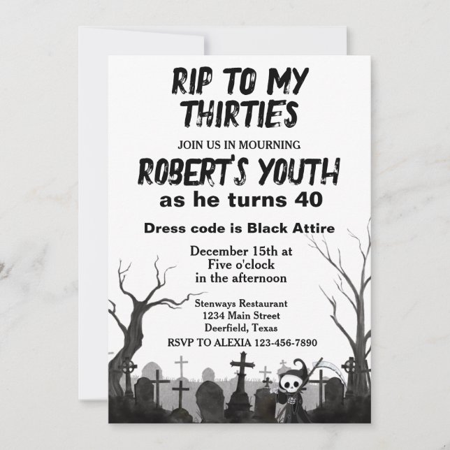 RIP à mes Trente ans ou Invitation d'anniversaire  (Devant)