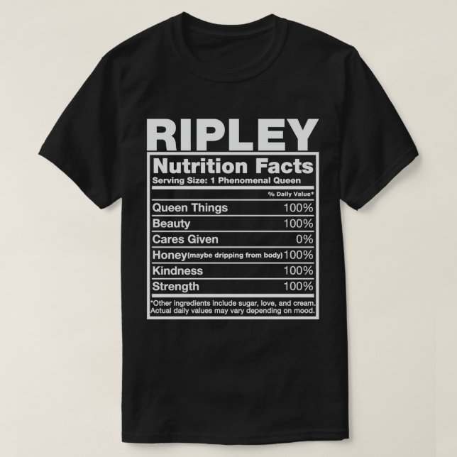Ripley Nutrition Facts T-Shirt Ripley Nom Birthda (Design devant)