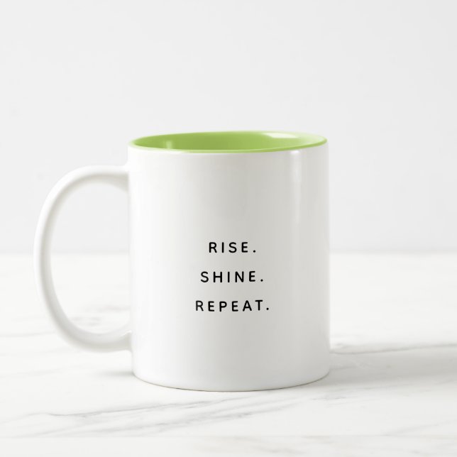 Rise Shine Repeat Typography Modern Two-Tone Mug (Gauche)