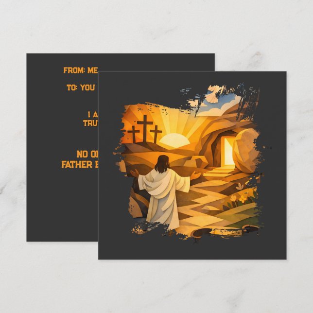 Risen Jesus Empty Tomb Papercut Easter Flat Card (Devant / Derrière)