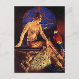 Risque Flapper Fashion Girl & Exotic animaux Carte