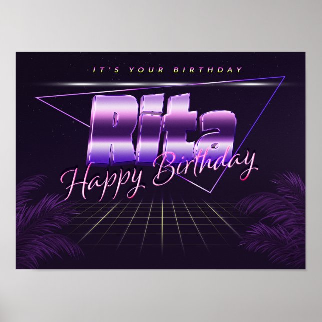 Rita Nom Prénom lila retro Affiche Anniversaire (Devant)