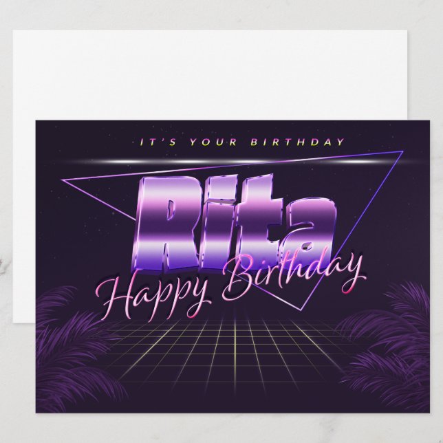 Rita Nom Prénom lila retro Carte Anniversaire (Devant / Derrière)
