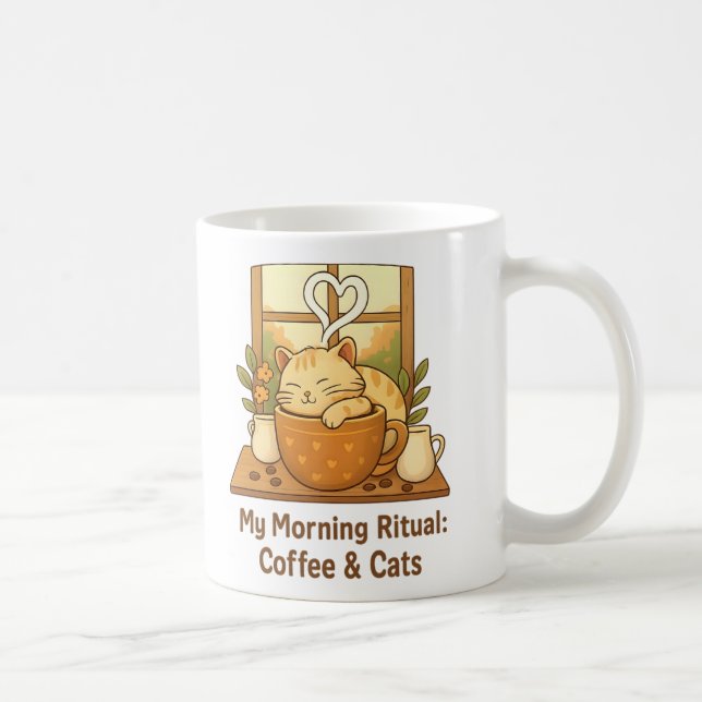 Rituel du matin mug : Chat confortable dans une ta (Droite)