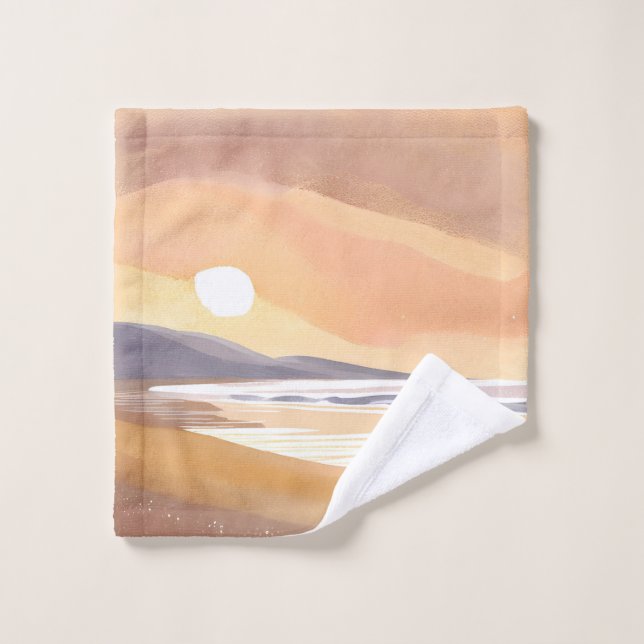 Rivage du coucher de soleil jaune | Peinture aquar (Gant de toilette)