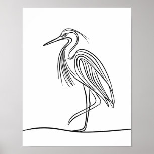 River Heron Line Poster d'art Irish Wildlife