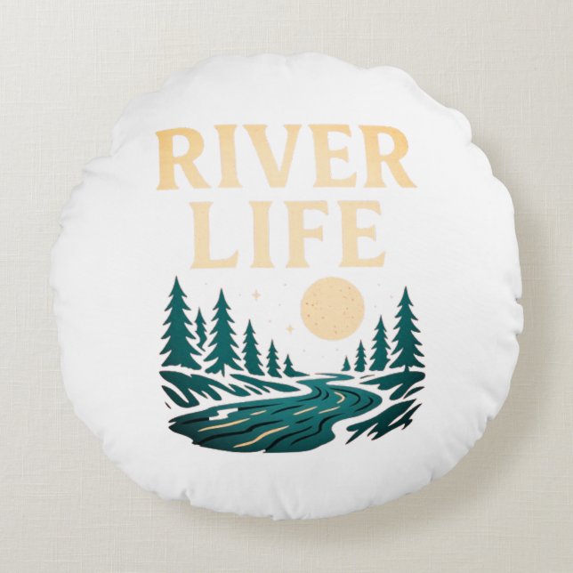 River Is Life Round Coussin - Nature Inspiré Accue (Devant)