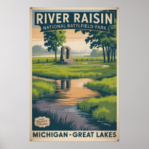 Rivière Raisin Affiche vintage du Michigan