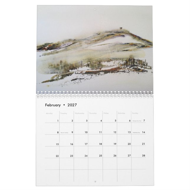 Rivington Lancashire 2023 Calendrier Art original (Feb 2027)