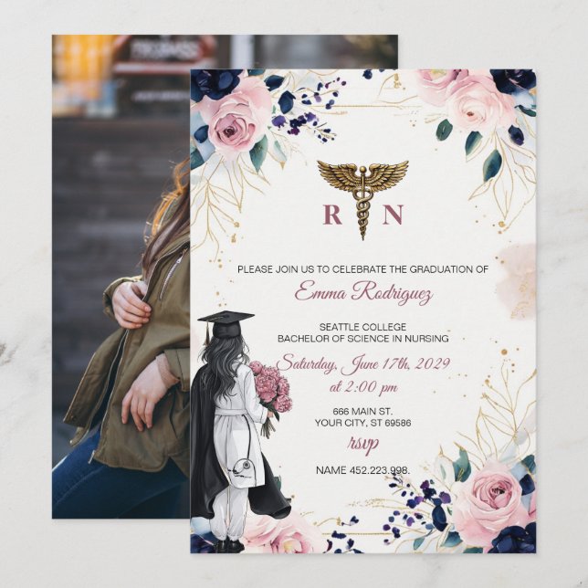 RN Nursing Graduation Invitation | BSN Nurse Party (Devant / Derrière)