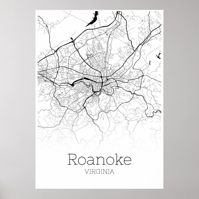 Roanoke Map - Virginia - City Map Poster (Devant)