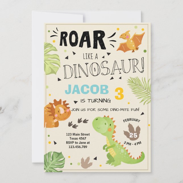 Roar Dinosaur invitation anniversaire Dino Party B (Devant)