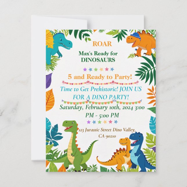 Roar Dinosaur Invitation de fête d'anniversaire (Devant)