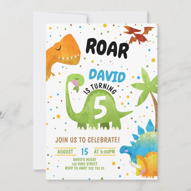 Roar Dinosaur Invitations Anniversaire Garçon (Devant)