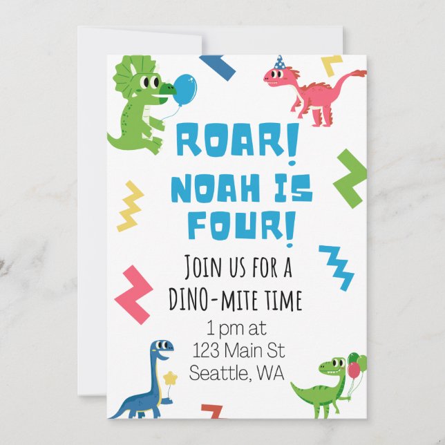 Roar I am Four Birthday Invitation (Devant)