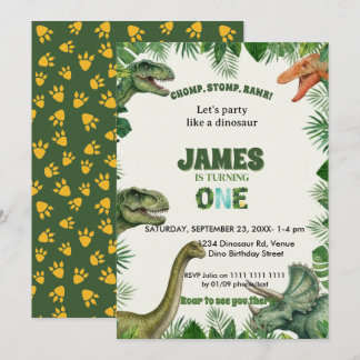 Roar-some Dinosaur 1st Birthday Invitation