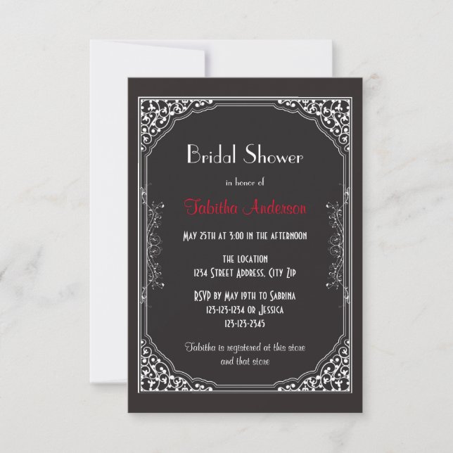 Roaring 20s Noir - Invitation de Baby Shower 3x5 (Devant)