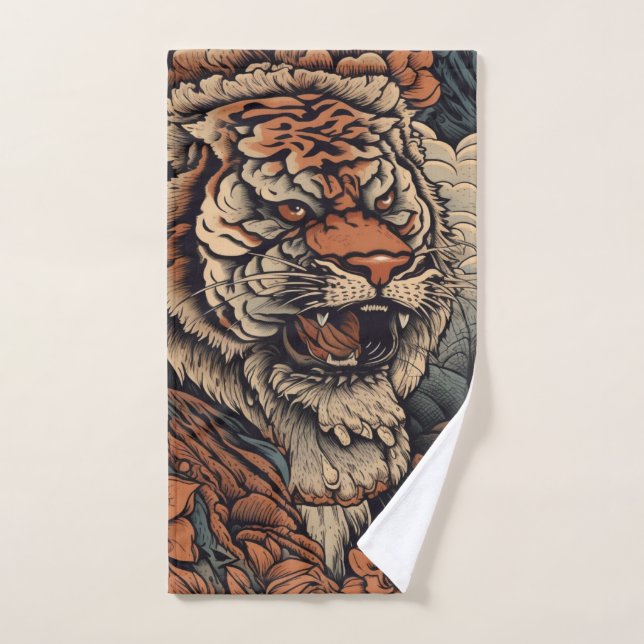 Roaring avec un tatouage de tigre étonnant couleur (Serviette à main)