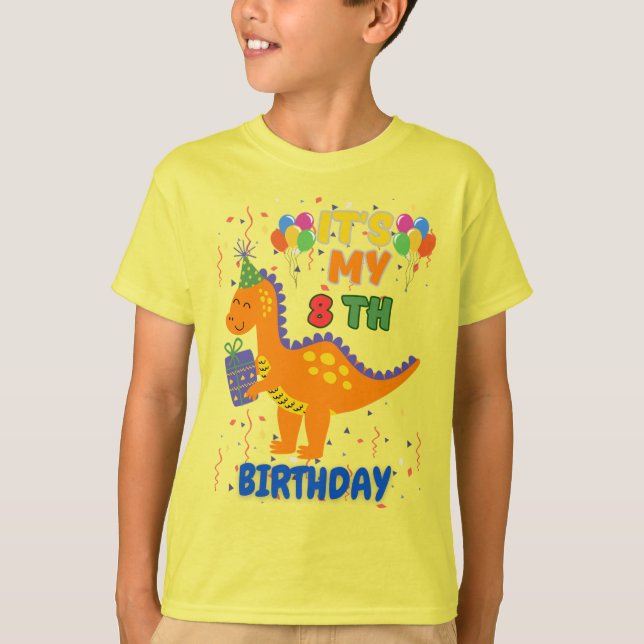 Roaring en 8 : Fun Dinosaur Anniversaire T-shirt p (Devant)