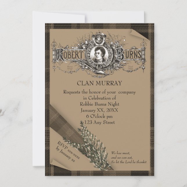 Robbie Burns Sash Invitation (Devant)