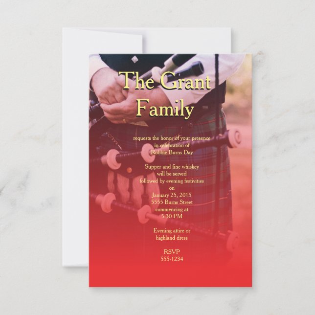 Robbie Burns Scotland Sentimental Party Invitation (Devant)