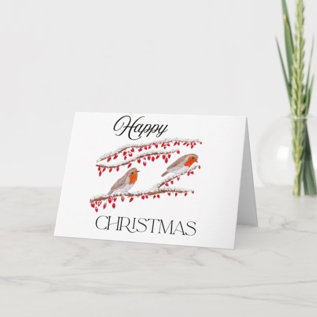 Robbins assis sur la neige Carte de Noël (Devant)